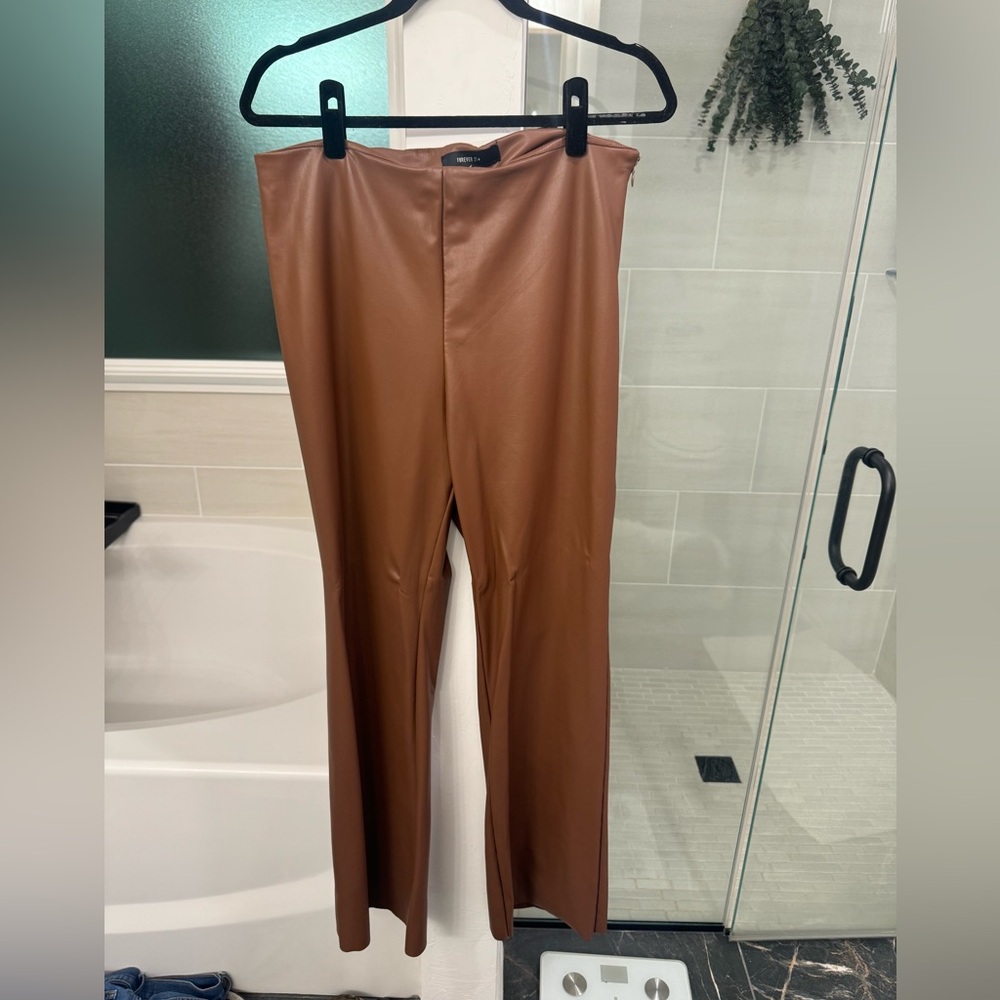 Brown faux leather pants